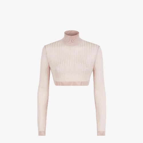  FENDI芬迪 22年秋冬 女士 針織衫 粉紅色FF細(xì)條紋粘膠纖維上衣 FZX834ALAFF1IHD