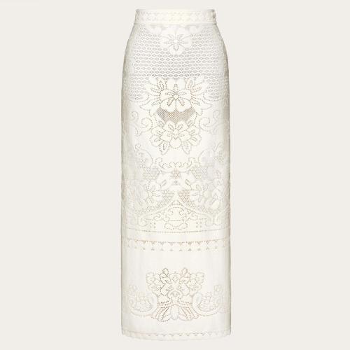  VALENTINO華倫天奴 22年秋冬 女士 半身裙 JUPE MIDI EN DENTELLE DE COTON XB3RA8L16W3DC4