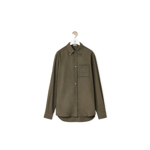  LOEWE羅意威 22年秋冬 男士 長袖襯衫 Anagram pocket shirt in cotton H526Y05W89-4160