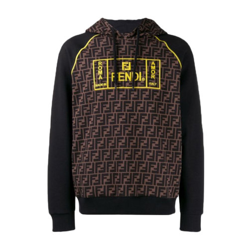 Fendi/芬迪  男裝 服裝 混色棉質(zhì)經(jīng)典復(fù)古LOGO印花長袖連帽 男士衛(wèi)衣