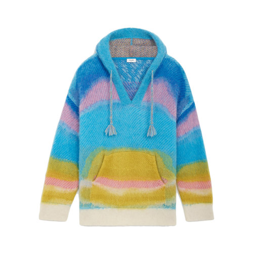 CELINE/賽琳 22年秋冬新款 MARCELO LAVIN聯(lián)名系列 男士藍(lán)色/黃色馬海毛混紡拉絨BAJA提花連帽衛(wèi)衣2A20W501Q.07BY