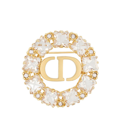 DIOR/迪奧 22新款PETIT CD系列 女士金色飾面金屬白色銀色調(diào)仿水晶點綴圈型胸針V0934PTCCY_D301