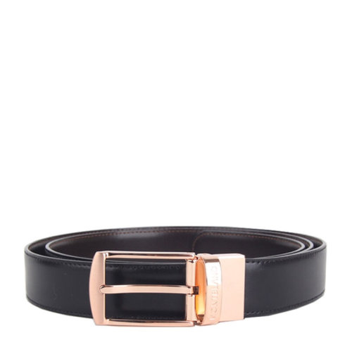 MontBlanc/萬寶龍 男士黑色牛皮經(jīng)典系列商務(wù)休閑鍍玫瑰金針扣腰帶皮帶 可裁剪 105122