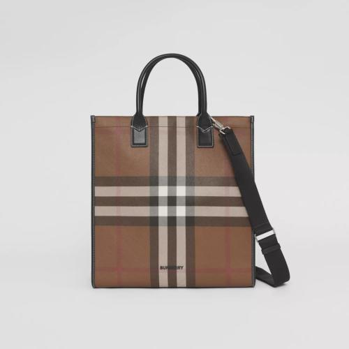  BURBERRY 22年秋冬 男士 格紋環(huán)保帆布拼皮革托特包 80491171
