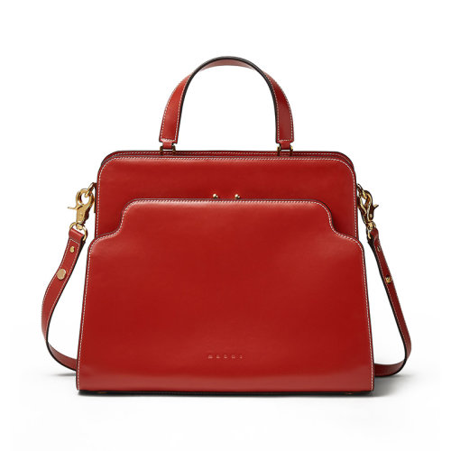 MARNI/瑪尼 20 TRUNK REVERS系列 紅色滑面小牛皮中號手提斜挎包 BMMP0025Y0P2991Z275M