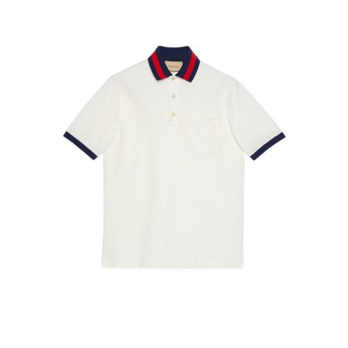  GUCCI古馳 22年秋冬 男士 織帶衣領(lǐng)珠地棉Polo衫 701735 XJELJ 9750