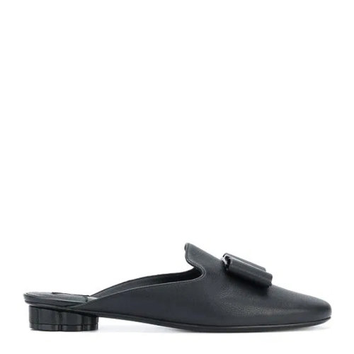 Salvatore Ferragamo/菲拉格慕 女士黑色圓頭蝴蝶結(jié)包腳高跟拖鞋女鞋 01-N226-684331（99新未使用）