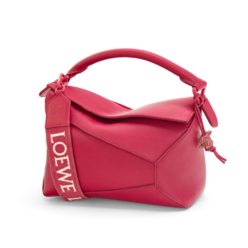 LOEWE/羅意威 22新款 Puzzle Edge系列 女士小號(hào)寶石紅釉緞面小牛皮同色金屬配飾兔子吊飾拆卸調(diào)節(jié)肩帶手提單肩斜挎拼圖包A510P60X24-8603