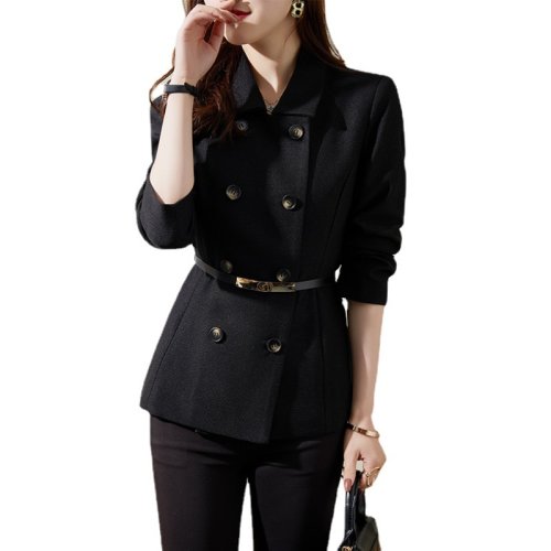 GeleiStory/GeleiStory  新款氣質韓版西服氣質通勤收腰雙排扣黑色西裝領純色西裝  女裝＞女士西裝＞女士西服