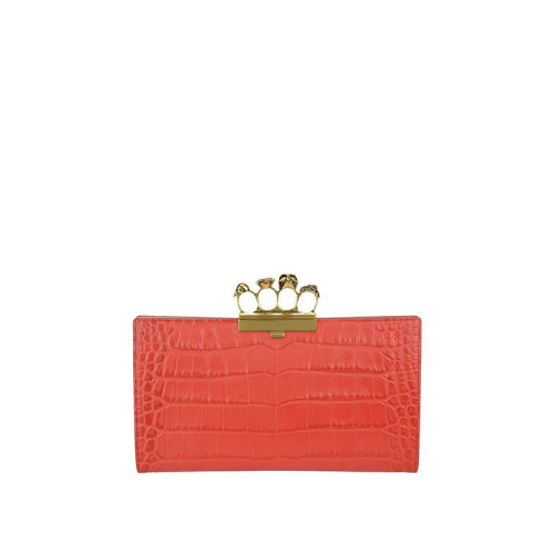 Alexander McQueen/亞歷山大麥昆 女士 女包 骷髏四環(huán)紅色小牛皮手拿包 460427DZT0M6320 HJH0015X