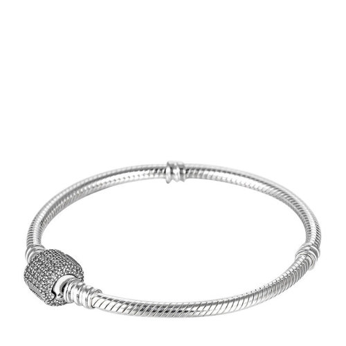 PANDORA/潘多拉 女士銀色閃爍心形密鑲復古扣925銀手鏈 590723CZ