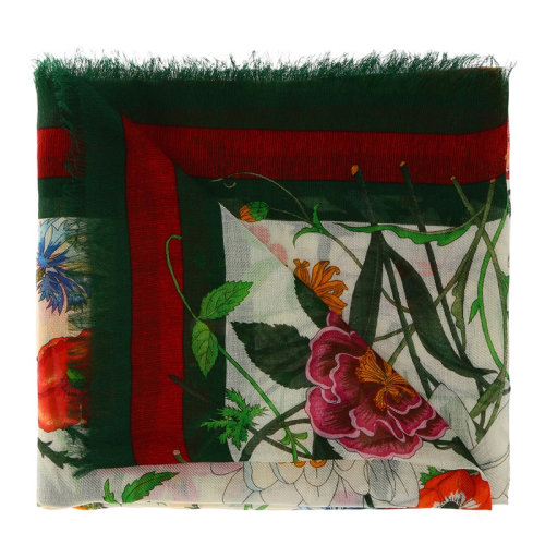 GUCCI/古馳 女士彩色羊毛混紡絲綢花卉印花方巾圍巾絲巾 452716-3G345-9266