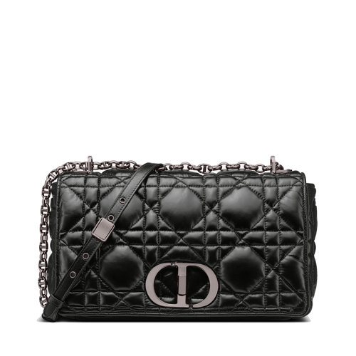 DIOR/迪奧  CARO系列 女士大號(hào)黑色絎縫藤格紋小牛皮斜挎單肩鏈條包M9243BNGK_M900