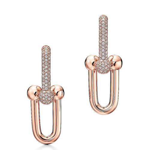 Tiffany & Co./蒂芙尼  Tiffany City HardWear系列18k金玫瑰金密釘鉆石鏈?zhǔn)蕉h(huán)68692539