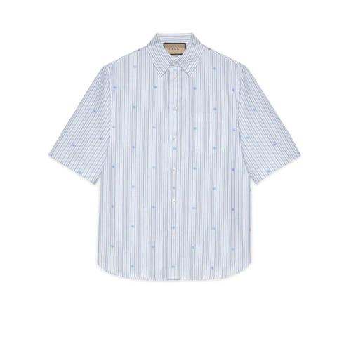  GUCCI古馳 22年秋冬 男士 刺繡棉質(zhì)條紋襯衫 699128 ZAIUO 9059