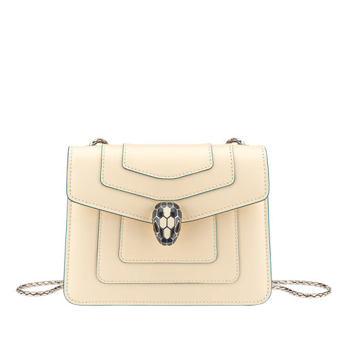 BVLGARI/寶格麗 SERPENTI FOREVER系列 女士小號米色小牛皮蛇首搭扣單肩斜挎鏈條包290925