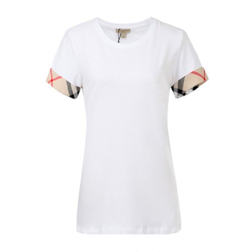 BURBERRY/博柏利 女裝 服飾 時尚休閑 白色 彈力棉格紋袖口半袖 女士短袖T恤 3877317