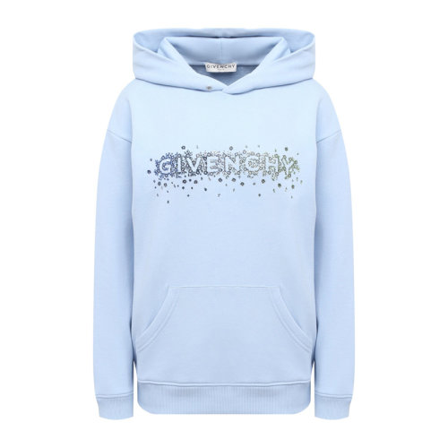 Givenchy/紀(jì)梵希 女士天藍(lán)色棉質(zhì)經(jīng)典字母徽標(biāo)漸變效果水晶刺繡裝飾長(zhǎng)袖上衣衛(wèi)衣運(yùn)動(dòng)衫套頭衫連帽衫 BWJ01C3Z3Z-450