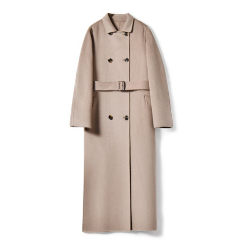 GeleiStory/GeleiStory秋冬新英倫風(fēng)雙排扣腰帶加長(zhǎng)側(cè)開叉雙面呢羊毛大衣外套女士大衣