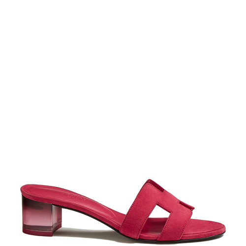 HERMES/愛馬仕 22年秋冬新款 Oasis系列 女士覆盆子色絨面山羊皮高跟涼鞋涼拖H222110Z8J340