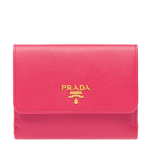 PRADA/普拉達(dá) 女士logo紅色短款折疊零錢包錢夾