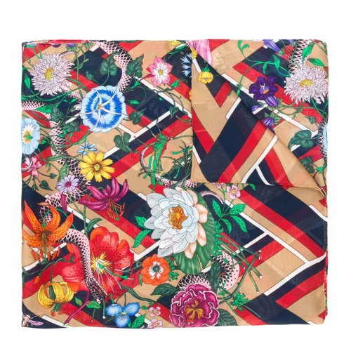 GUCCI/古馳 女士多色拼色真絲花卉蛇紋印花披肩圍巾絲巾 499186-3G011-9888