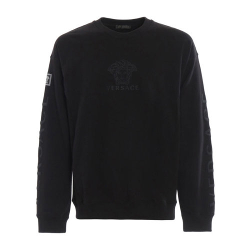 VERSACE/范思哲 男士黑色棉質(zhì)經(jīng)典字母徽標(biāo)美杜莎頭像印花裝飾復(fù)古長袖上衣衛(wèi)衣套頭衫 A83498-A228146-A008