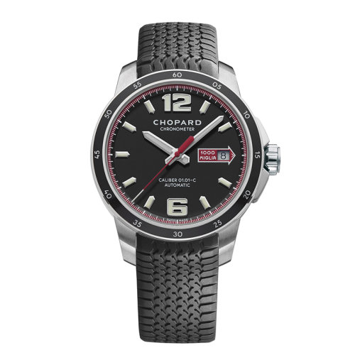  Chopard/蕭邦 經(jīng)典賽車系列黑色表盤橡膠表帶精鋼自動機(jī)械男士腕表43毫米168565-3001