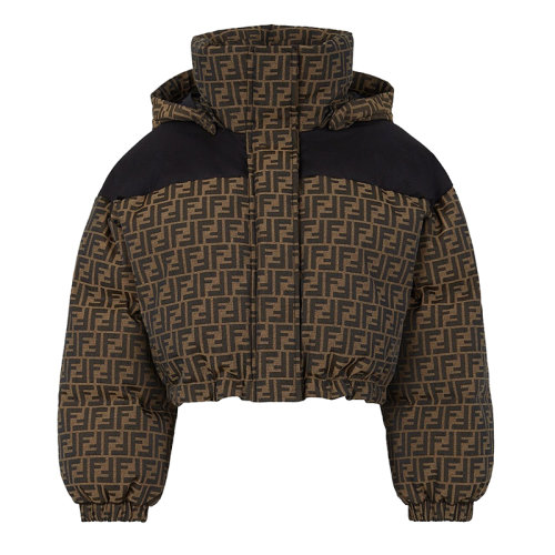 FENDI/芬迪      女士棕色高領(lǐng)可拆卸兜帽再生尼龍短款羽絨服FAN047AGMPF13IZ