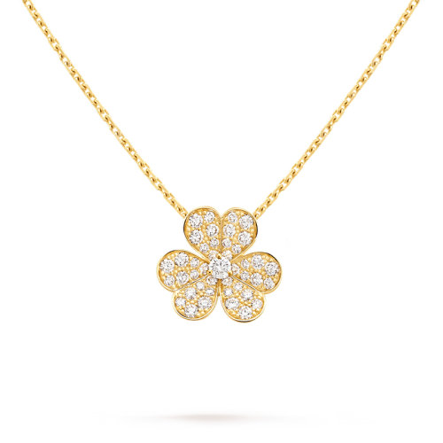 Van Cleef & Arpels/梵克雅寶 經(jīng)典Frivole系列 18k金黃金鑲嵌鉆石滿鉆三瓣花朵小號吊墜VCARP2V100