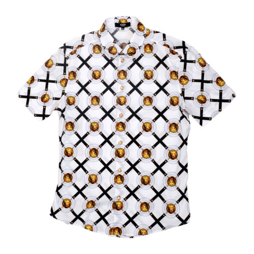 VERSACE JEANS/范思哲牛仔 男士白色棉質(zhì)經(jīng)典獅子頭帶印花修身版型紐扣領(lǐng)短袖上衣襯衣襯衫T恤Polo衫 BU20069-BT10206-B7041