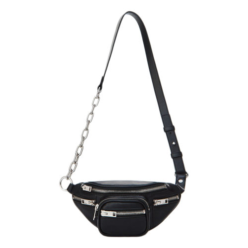 ALEXANDER WANG/亞歷山大·王  經(jīng)典款attica 女士黑色羊羔皮配有標(biāo)志性機(jī)車鏈條迷你腰包 2038X0574L