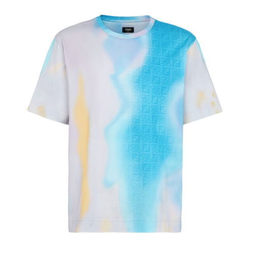 FENDI/芬迪 22年春夏新款 男士拼色漸變色純棉抽象圖案短袖T恤FY0936AIFZF1G38