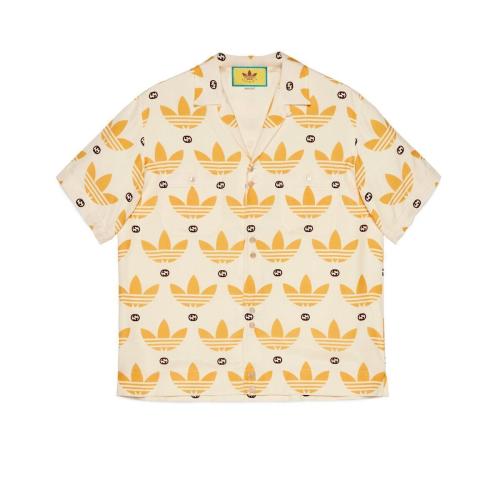  GUCCI古馳 22年秋冬 男士 adidas x Gucci聯(lián)名系列Trefoil印花保齡球衫 691523 ZAIXZ 9285