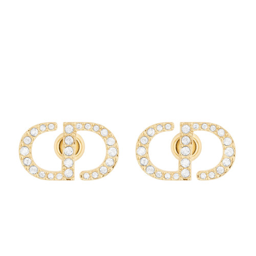 DIOR/迪奧 PETIT CD系列 女士金色飾面金屬CD鑲嵌白色仿水晶耳釘E1742PTCCY_D301