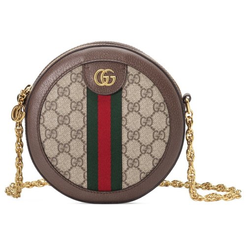 GUCCI/古馳   新款Ophidia女士迷你米色帆布圓形鏈條單肩包 ?550618 96I3B 8745
