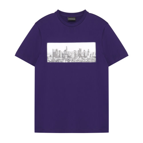 Emporio Armani/安普里奧阿瑪尼 紫色 男士城市景觀圖案印花棉質(zhì)短袖T恤 3H1T62-1J30Z-0815