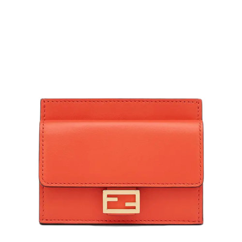 FENDI/芬迪  女士紅色FF壓紋納帕小羊皮金色金屬飾面卡包卡片夾8M0423AAJDF0C3Q
