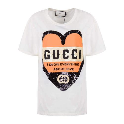GUCCI/古馳  古琦女裝 經(jīng)典雙G 字母心形圖案 女士棉質(zhì)時(shí)尚圓領(lǐng)春夏短袖T恤 492347 XJB72 1082