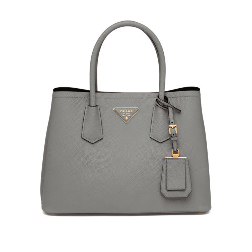 PRADA/普拉達(dá) 22新款 double系列 女士石板灰色saffiano十字紋皮革拆卸吊飾金色標(biāo)志雙皮手柄手提斜挎包1BG887_2A4A_F01T3_V_OOO