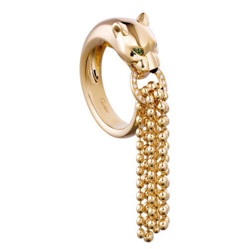 CARTIER/卡地亞 Panthère 系列 18K金黃金瑪瑙沙弗萊石榴石鉆石戒指 鑲嵌17顆0.04克拉明亮式切割鉆石沙弗萊石榴石瑪瑙N4744000