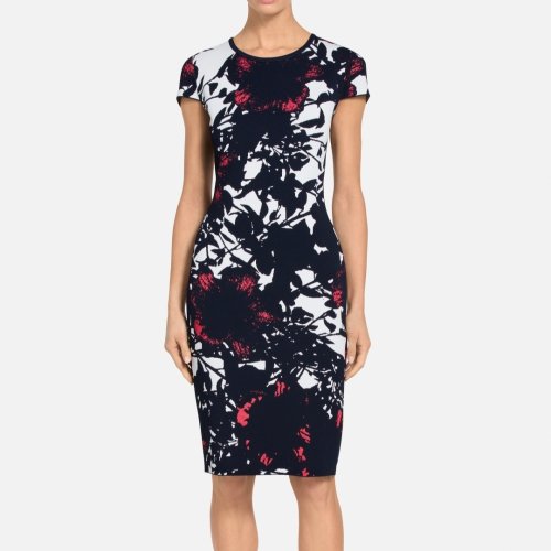 St.John/盛薔裙擺開叉針織印花短袖女士連衣裙K1100P2