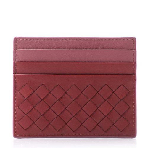 Bottega Veneta/葆蝶家 BV   男士紅色羊皮編織多卡位時(shí)尚簡(jiǎn)約卡包男包 162150-VAA0B-6387