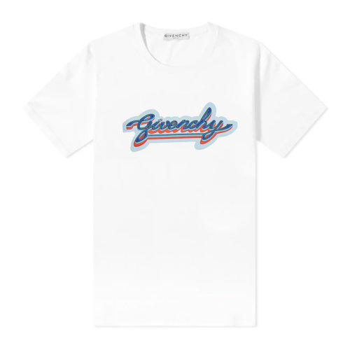 Givenchy/紀(jì)梵希 男士白色棉質(zhì)經(jīng)典字母徽標(biāo)霓虹色印花裝飾圓領(lǐng)短袖上衣T恤 BM71123002-100