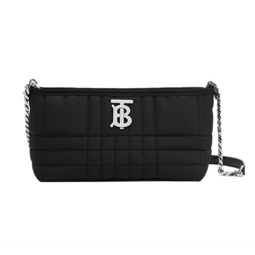 BURBERRY/博柏利 22新款 Lola系列 女士小號黑色絎縫面料配皮拉鏈開合小羊皮肩帶配調(diào)節(jié)鏈條單肩斜挎手拿包80591491