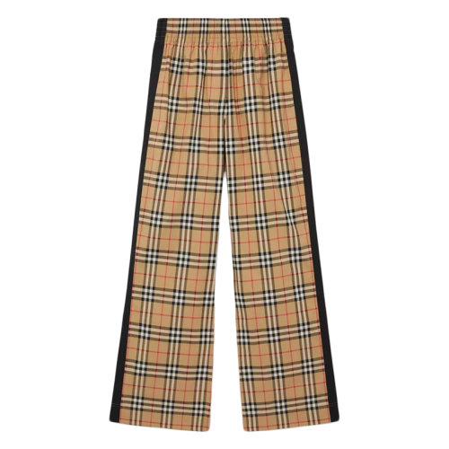 BURBERRY/博柏利  女士米色復(fù)古格紋彈力黑色側(cè)帶棉質(zhì)長褲80405971