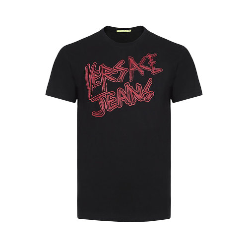 VERSACE/范思哲 男士黑色棉質(zhì)刺繡徽標(biāo)短袖T恤 B3GSA78L-36610-899