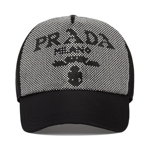 PRADA/普拉達 秋冬 男士黑色鉚釘裝飾Re-Nylon 再生尼龍棒球帽2HC179_2D0S_F0002