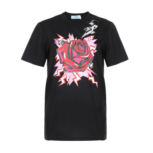 PRADA/普拉達(dá) 女士短袖T恤 女士棉質(zhì)圓領(lǐng)短袖T恤 35838R 1VAJ