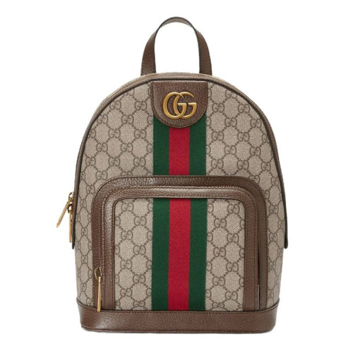 GUCCI/古馳 女士帆布/配皮卡其色Ophidia系列小號GG背包